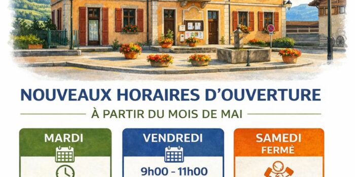 Nouveaux horaires d&rsquo;ouverture de la Mairie